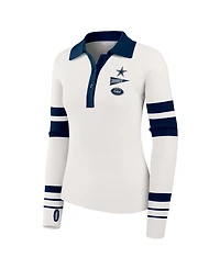 Wear by Erin Andrews Women's White Dallas Cowboys Ribbed Henley Polo Sweater