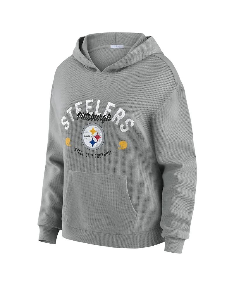 Wear by Erin Andrews Women's 2-Piece Gray Pittsburgh Steelers Plus Waffle-Knit Long Sleeve Hooded Shirt & Pants Lounge Set