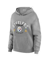 Wear by Erin Andrews Women's 2-Piece Gray Pittsburgh Steelers Plus Waffle-Knit Long Sleeve Hooded Shirt & Pants Lounge Set