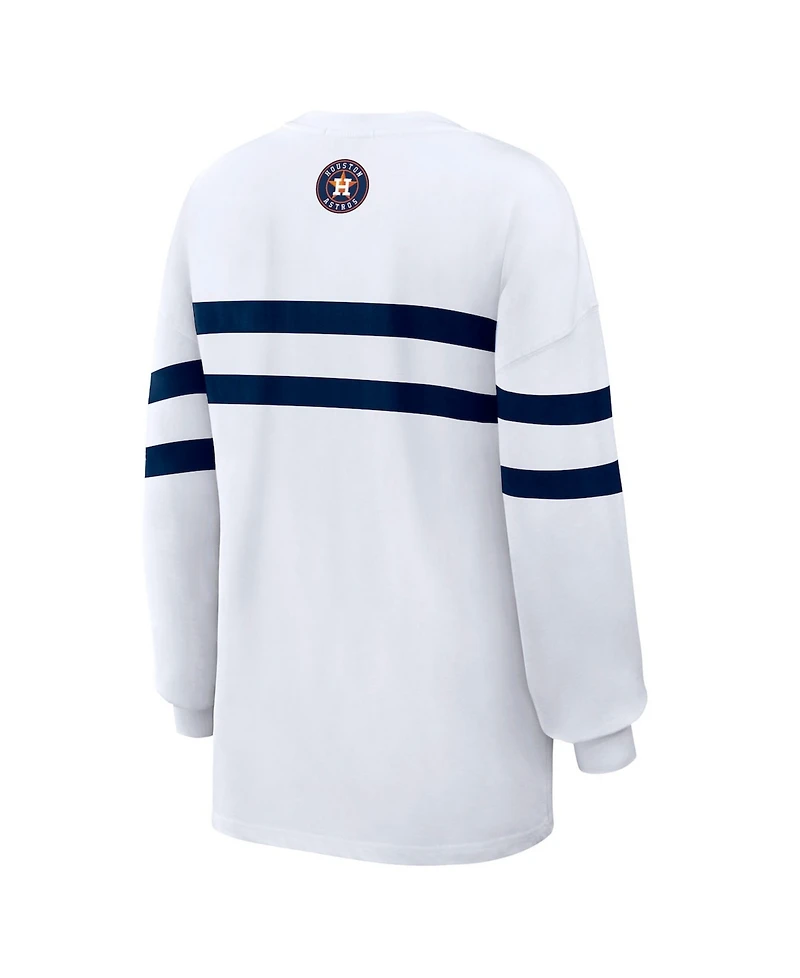 Wear by Erin Andrews Women's White Houston Astros Oversized Long Sleeve Striped T-Shirt
