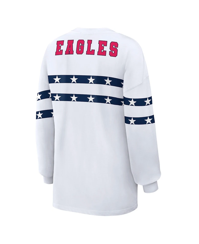 Wear by Erin Andrews Women's White Philadelphia Eagles Americana Stripe Long Sleeve T-Shirt