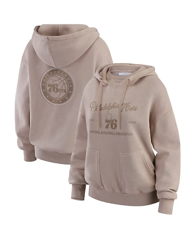 Wear by Erin Andrews Women's Tan Philadelphia 76ers Washed Pullover Crewdie