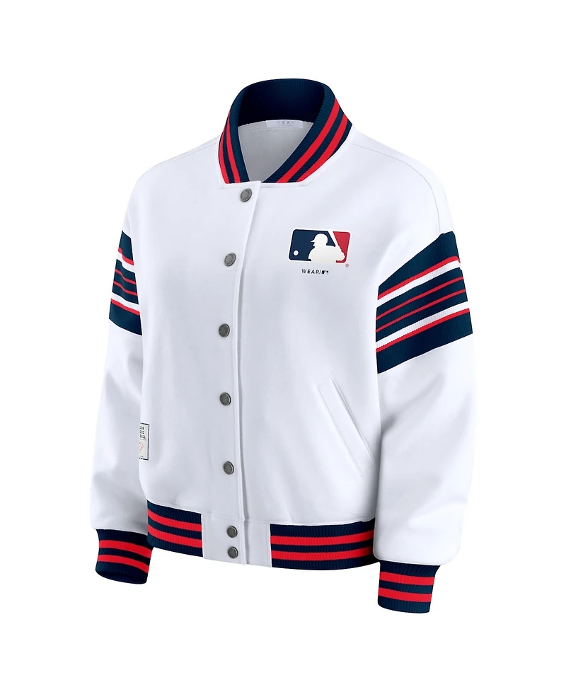 Wear by Erin Andrews Women's White Mlb Merchandise Full-Snap Fleece Sweatshirt Jacket