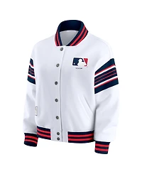 Wear by Erin Andrews Women's White Mlb Merchandise Full-Snap Fleece Sweatshirt Jacket
