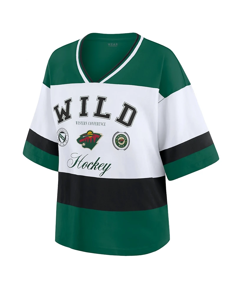 Wear by Erin Andrews Women's Green/White Minnesota Wild Jersey Style T-Shirt