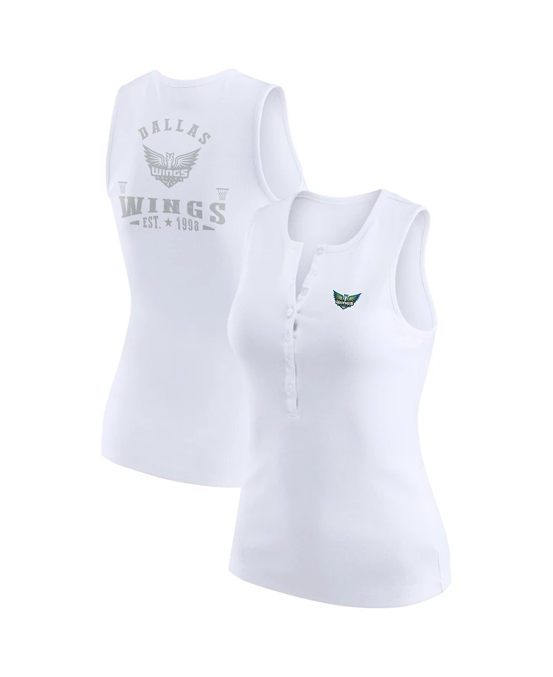 Wear by Erin Andrews Women's White Dallas Wings Rib-Knit Henley Tank Top