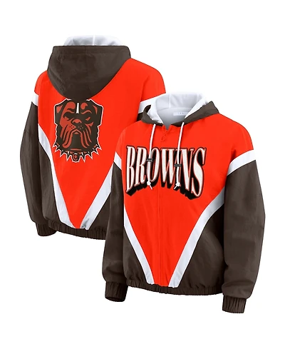 Wear by Erin Andrews Women's Orange/Brown Cleveland Browns Plus Retro Crinkle Full-Zip Hoodie Windbreaker Jacket