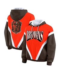 Wear by Erin Andrews Women's Orange/Brown Cleveland Browns Plus Retro Crinkle Full-Zip Hoodie Windbreaker Jacket