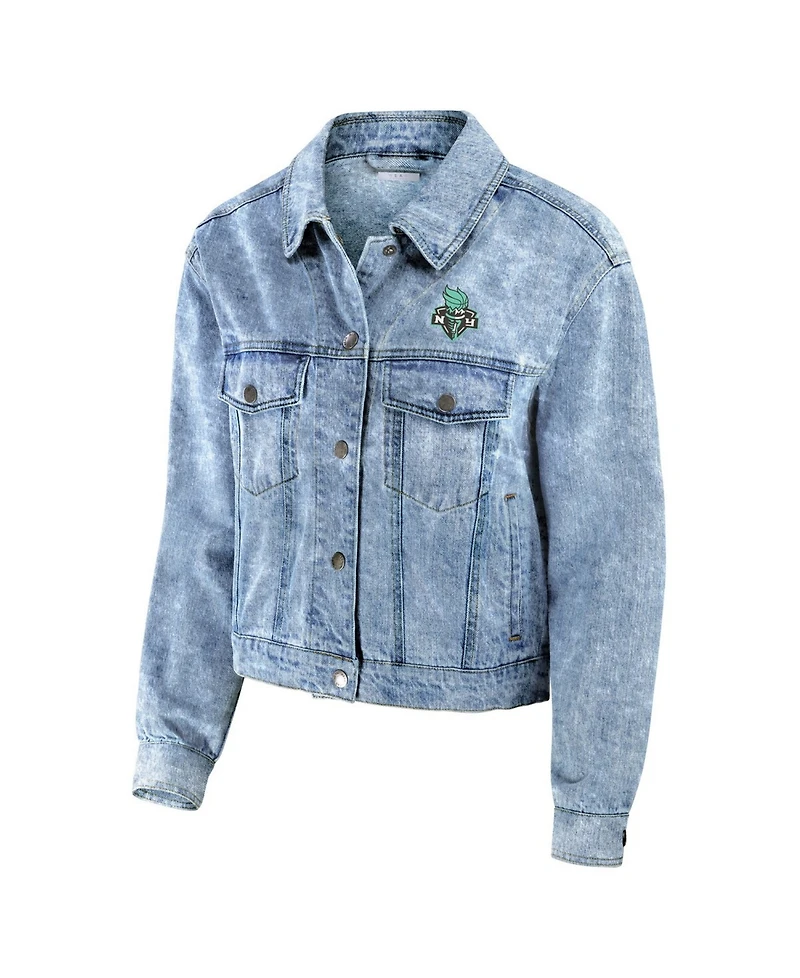 Wear by Erin Andrews Women's Blue New York Liberty Full-Snap Denim Jacket