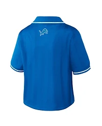 Wear by Erin Andrews Women's Blue Detroit Lions Cropped Jersey Polo Shirt