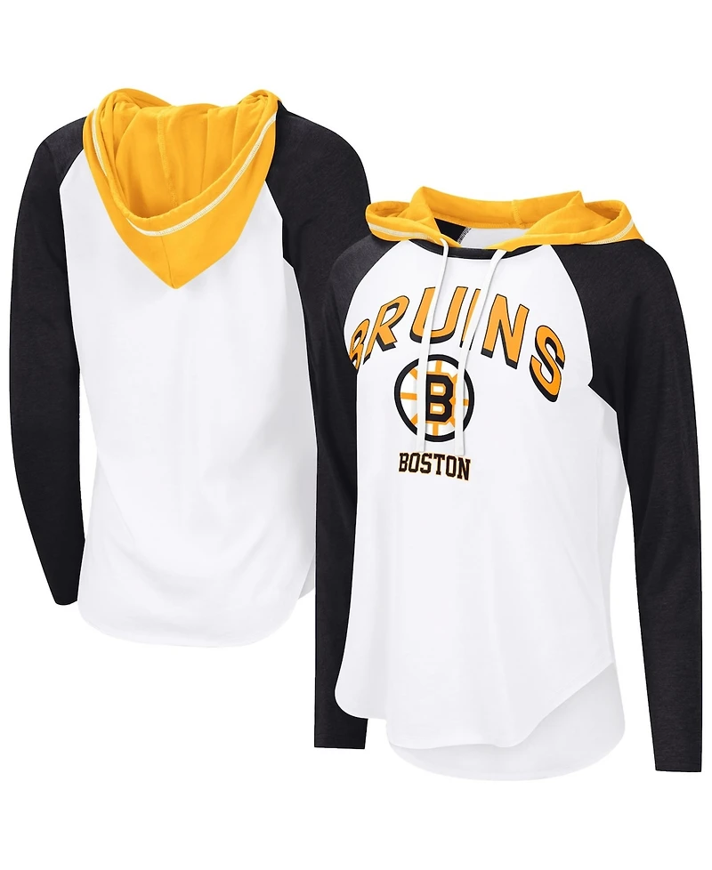 G-iii 4Her by Carl Banks Women's White Boston Bruins Mvp Hooded Long-Sleeve T-Shirt