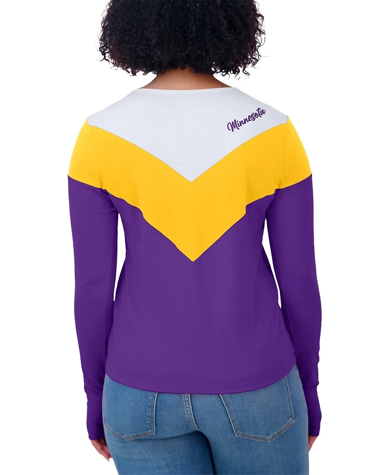 Wear by Erin Andrews Women's White/Gold Minnesota Vikings Plus Chevron Tri-Blend Long Sleeve T-Shirt