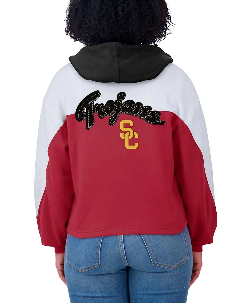 Wear by Erin Andrews Women's Cardinal Usc Trojans Color-Block Full-Zip Hoodie