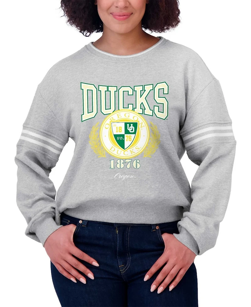 Wear by Erin Andrews Women's Heather Gray Oregon Ducks Classic Stripe Pullover Sweater