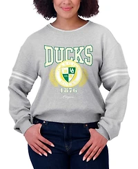 Wear by Erin Andrews Women's Heather Gray Oregon Ducks Classic Stripe Pullover Sweater