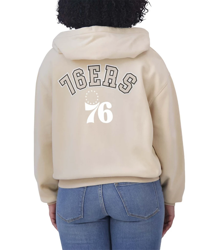 Wear by Erin Andrews Women's Cream Philadelphia 76ers Plus Tonal Felt Patch Full-Zip Hoodie