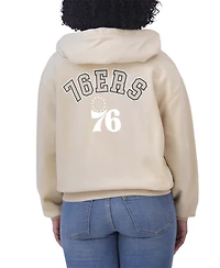 Wear by Erin Andrews Women's Cream Philadelphia 76ers Plus Tonal Felt Patch Full-Zip Hoodie
