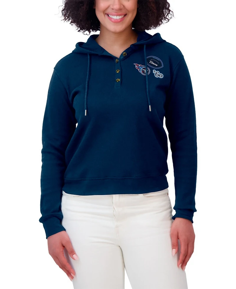Wear by Erin Andrews Women's Navy Tennessee Titans Waffle Pullover Hoodie