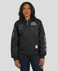 Wear by Erin Andrews Women's Black Las Vegas Raiders Patch Full-Zip Bomber Jacket