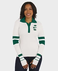Wear by Erin Andrews Women's White New York Jets Ribbed Henley Polo Sweater