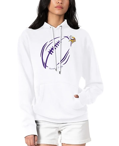 G-iii 4Her by Carl Banks Women's White Minnesota Vikings Football Logo Fleece Tri-Blend Pullover Hoodie