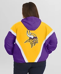 Wear by Erin Andrews Women's Gold/Purple Minnesota Vikings Plus Retro Crinkle Full-Zip Hoodie Windbreaker Jacket