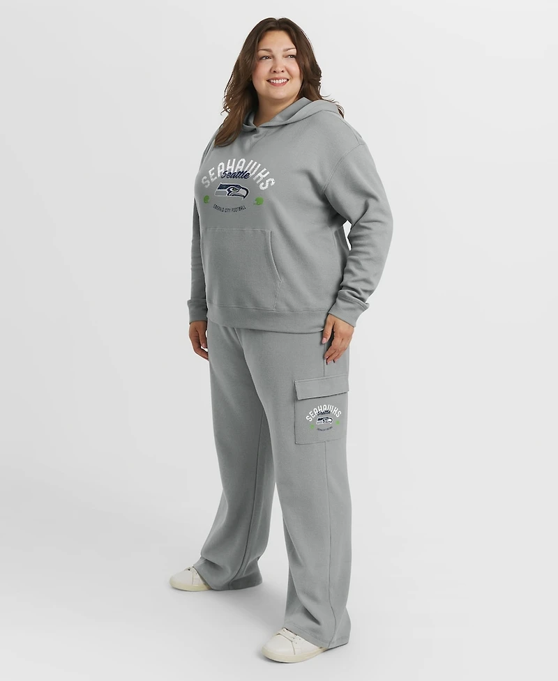 Wear by Erin Andrews Women's 2-Piece Gray Seattle Seahawks Plus Waffle-Knit Long Sleeve Hooded Shirt & Pants Lounge Set
