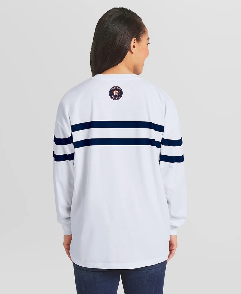 Wear by Erin Andrews Women's White Houston Astros Oversized Long Sleeve Striped T-Shirt