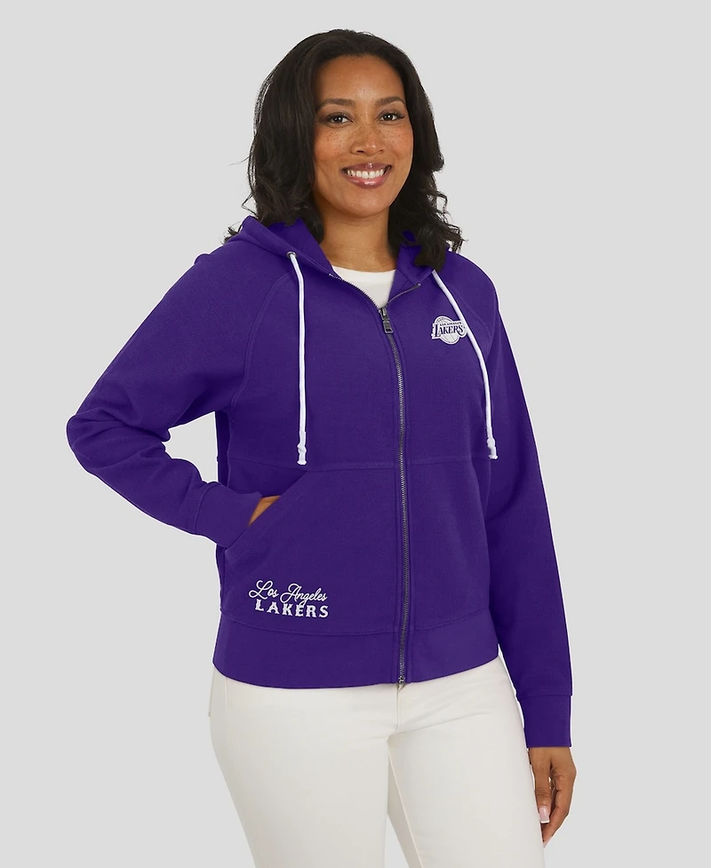 Wear by Erin Andrews Women's Purple Los Angeles Lakers Vintage Full-Zip Raglan Hoodie