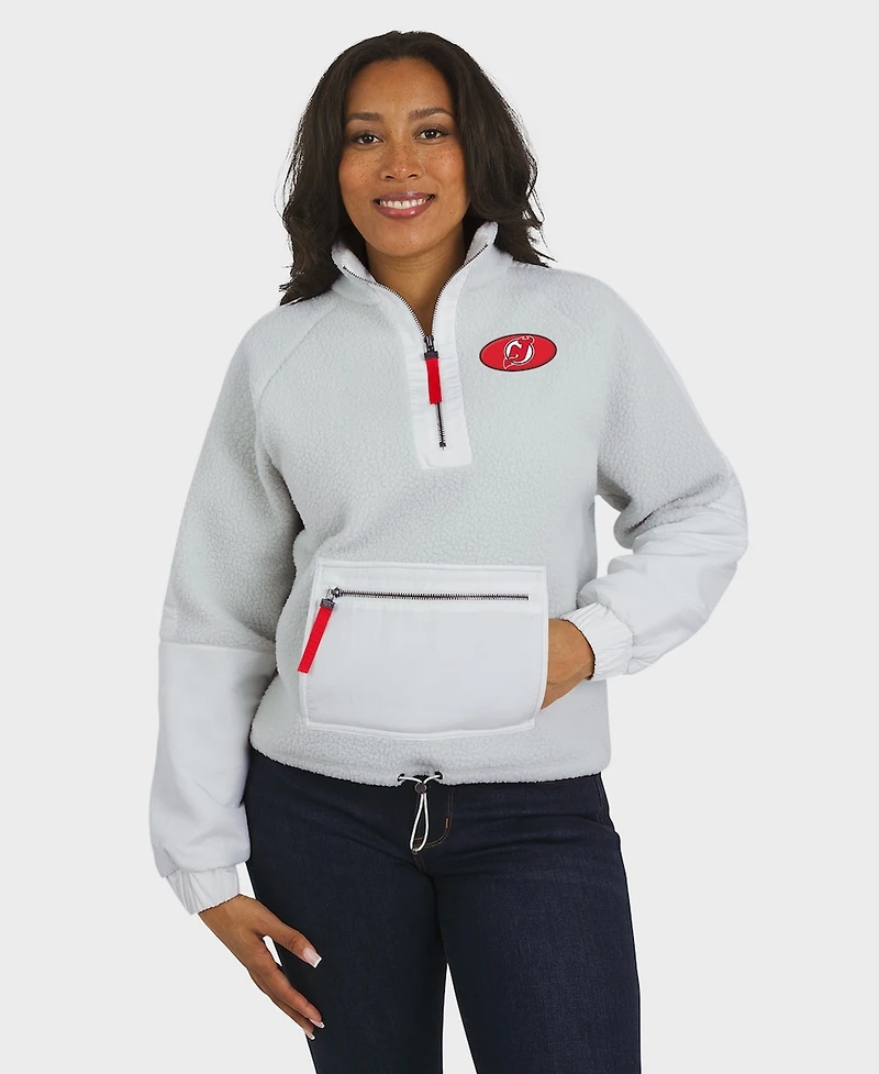 Wear by Erin Andrews Women's Gray New Jersey Devils Polar Fleece Quarter-Zip Jacket