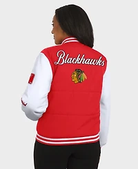 Wear by Erin Andrews Women's Red/White Chicago Blackhawks Varsity Full-Snap Puffer Jacket