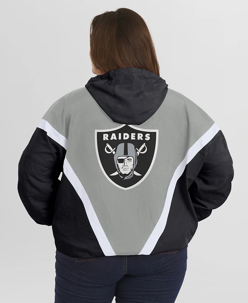 Wear by Erin Andrews Women's Black/Gray Las Vegas Raiders Plus Retro Crinkle Full-Zip Hoodie Windbreaker Jacket