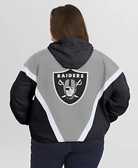 Wear by Erin Andrews Women's Black/Gray Las Vegas Raiders Plus Retro Crinkle Full-Zip Hoodie Windbreaker Jacket