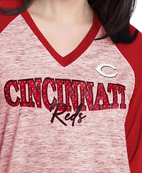 G-iii 4Her by Carl Banks Women's Red/Heather Red Cincinnati Reds Speed Training 3/4-Sleeve Rhinestone V-Neck T-Shirt
