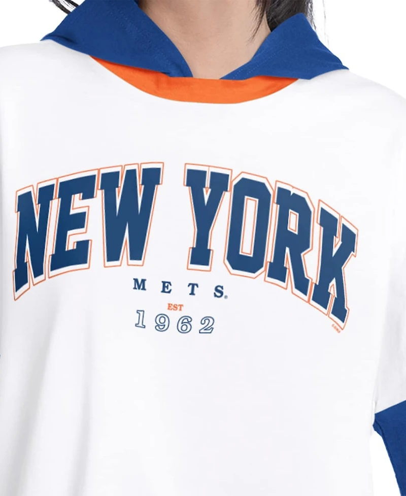 G-iii 4Her by Carl Banks Women's White/Royal New York Mets Key Player Oversized Hooded Long Sleeve T-Shirt