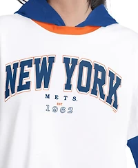 G-iii 4Her by Carl Banks Women's White/Royal New York Mets Key Player Oversized Hooded Long Sleeve T-Shirt