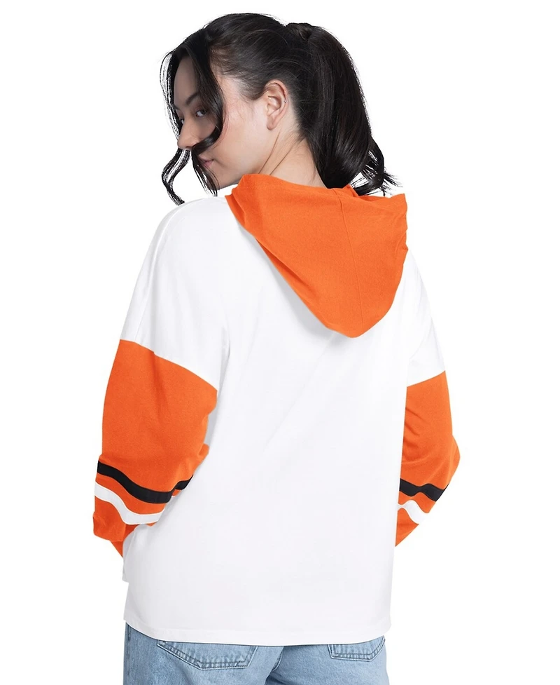 G-iii 4Her by Carl Banks Women's White/Orange Baltimore Orioles Key Player Oversized Hooded Long Sleeve T-Shirt