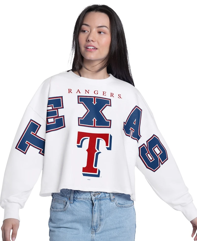 G-iii 4Her by Carl Banks Women's White Texas Rangers Bleachers Cropped Pullover Sweatshirt