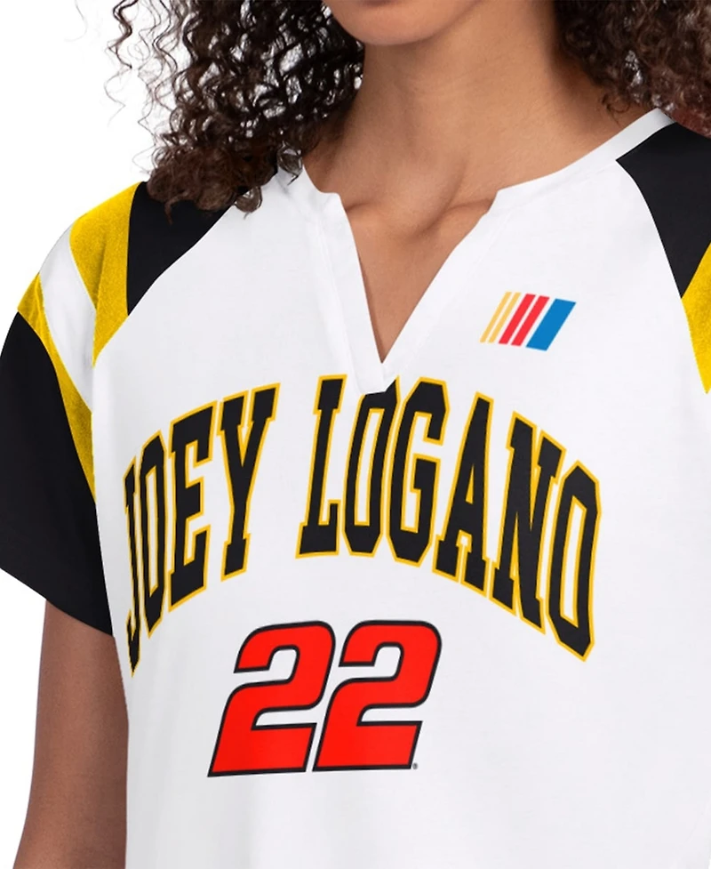 G-iii 4Her by Carl Banks Women's White Joey Logano Game On Raglan Notch Neck T-Shirt