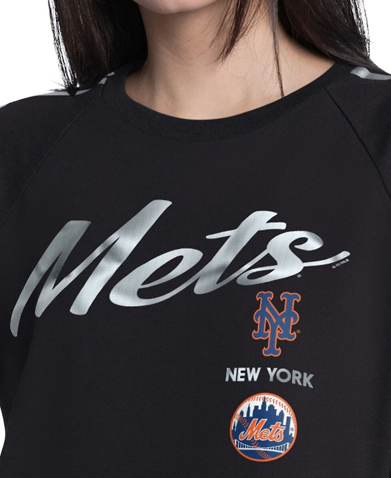 G-iii 4Her by Carl Banks Women's Black New York Mets Classic Play Cropped Raglan T-Shirt