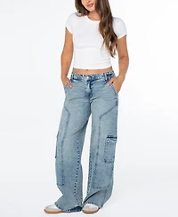 Celebrity Pink Women's Mid-Rise Wide-Leg Cargo Jeans
