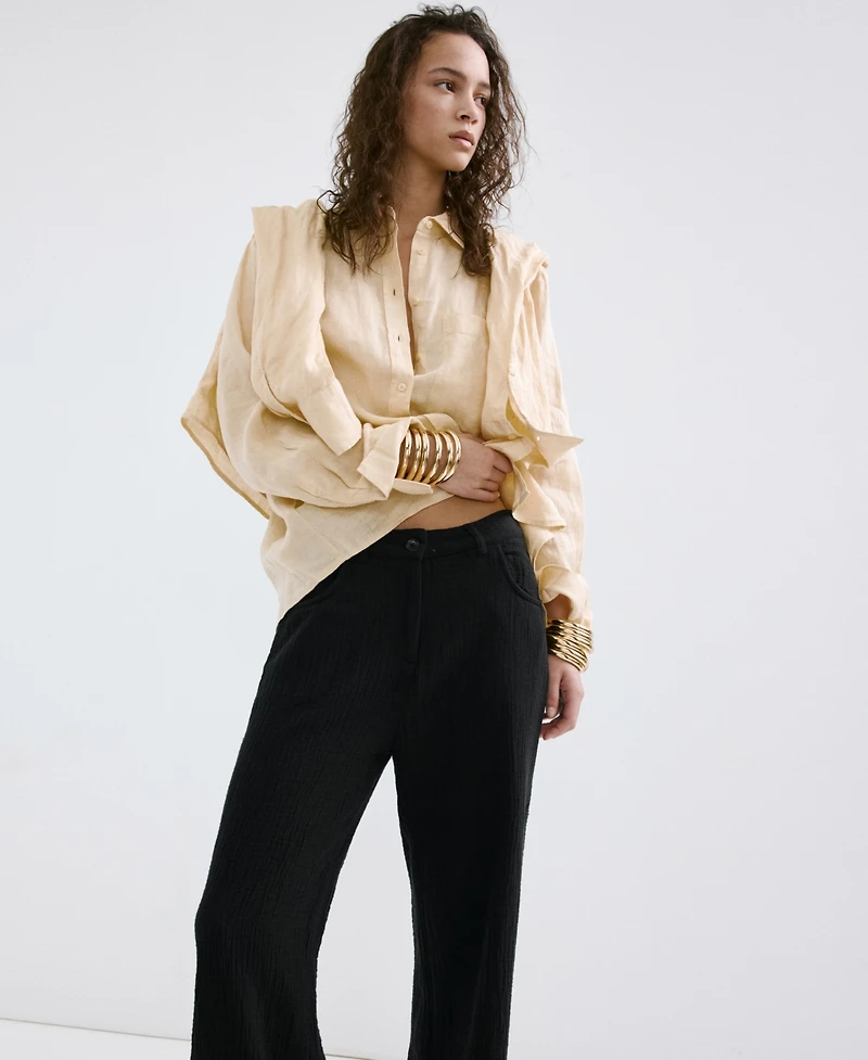 Mango Women's Straight-Leg Crinkle Pants