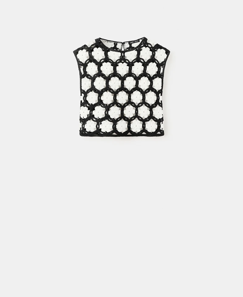 Mango Women's Flowers Crochet Sweater