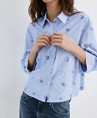 Mango Women's Flower Embroidered Striped Top