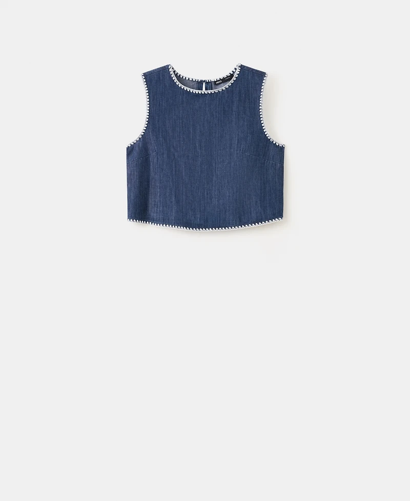 Mango Women's Contrast Trim Denim Top