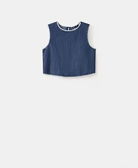 Mango Women's Contrast Trim Denim Top