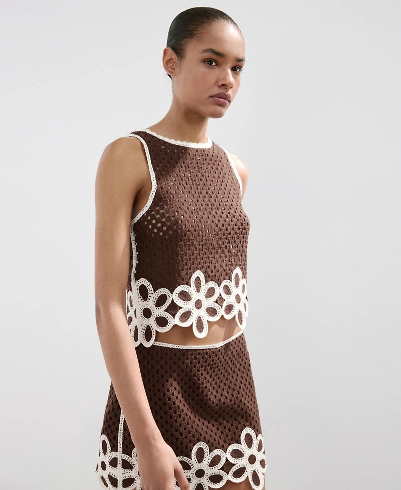 Mango Women's Floral-Embroidered Crochet Top