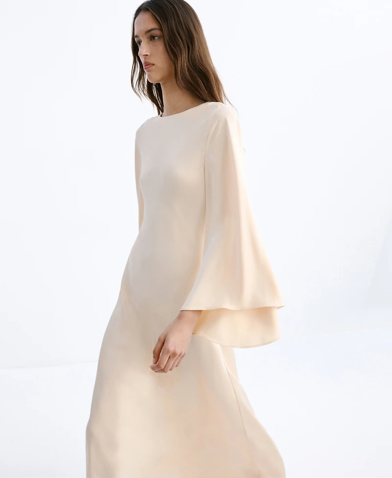Mango Women's Flared-Sleeve Satin Dress