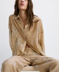 Mango Women's Embroidered Lyocell Pants