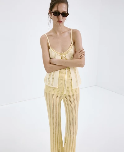 Mango Women's Wide-Leg Lace Knit Pants